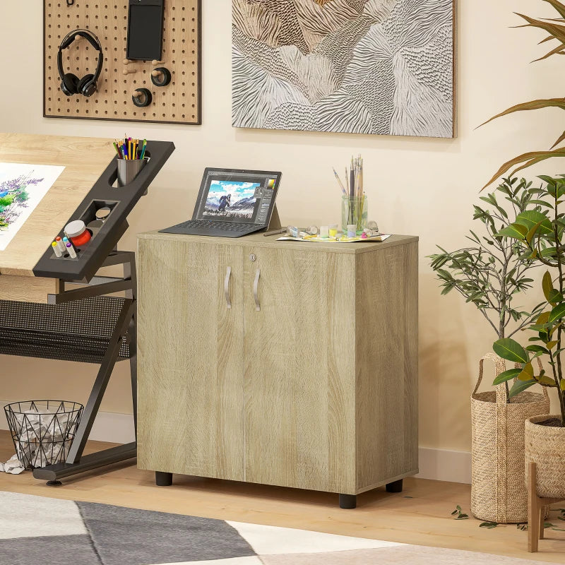 Vinsetto Two-Tier Locking Office Storage Cabinet - Stylish Oak Finish for Secure Organization and Modern Workspace