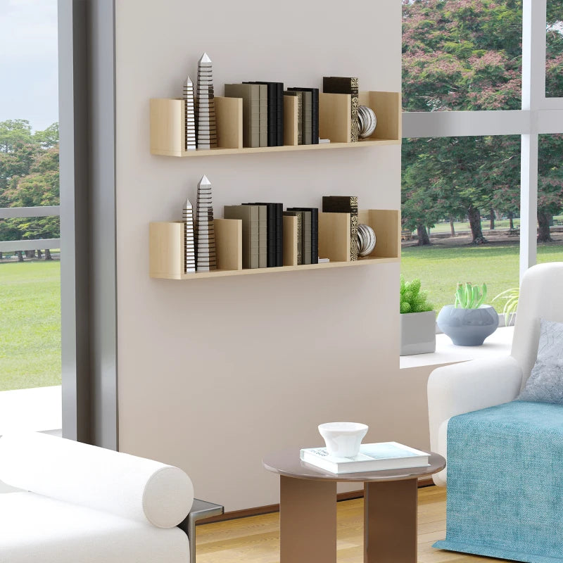 Wall Mount Media Storage Rack for 84 CDs or 56 DVDs/Blu-rays - Set of 2 Wooden Shelf Organisers in Natural Finish