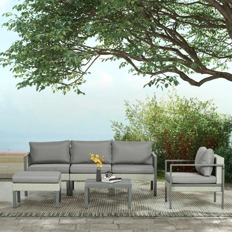 6 Piece Light Grey Rattan Garden Sofa Set