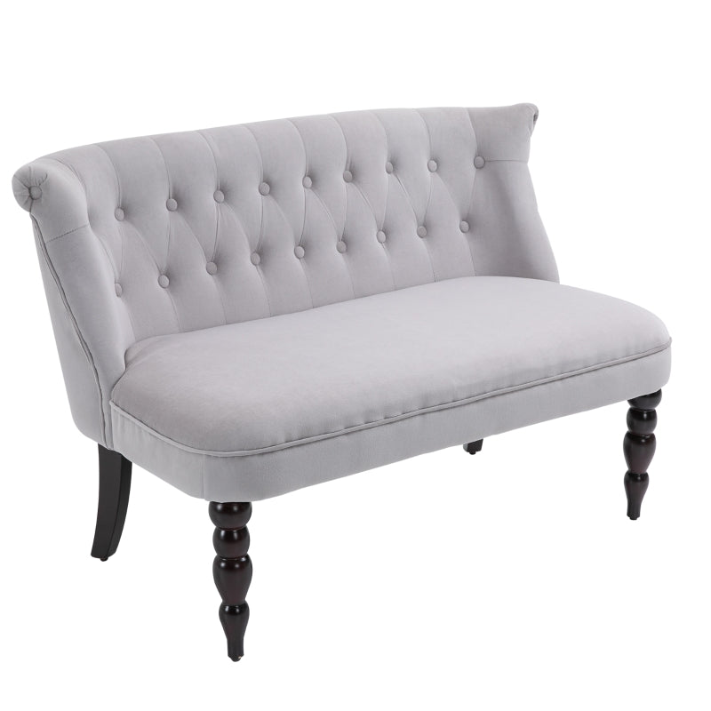 Vintage Button Tufted Chaise Lounger Sofa, Compact 2-Seater with Carved Legs for Bedroom or Living Room, Grey