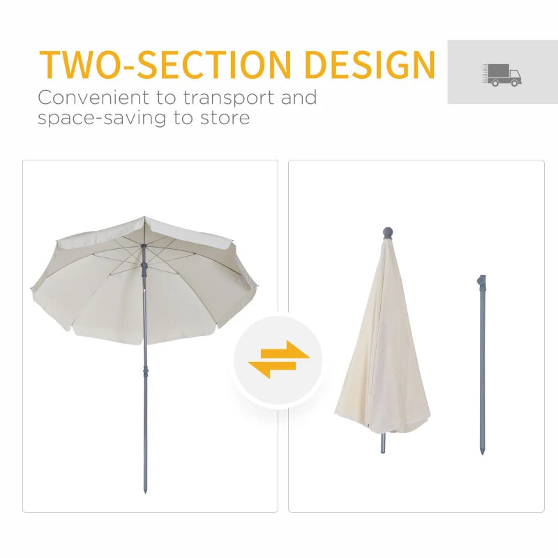 Portable Beach Umbrella with Tilting Function, Cream White