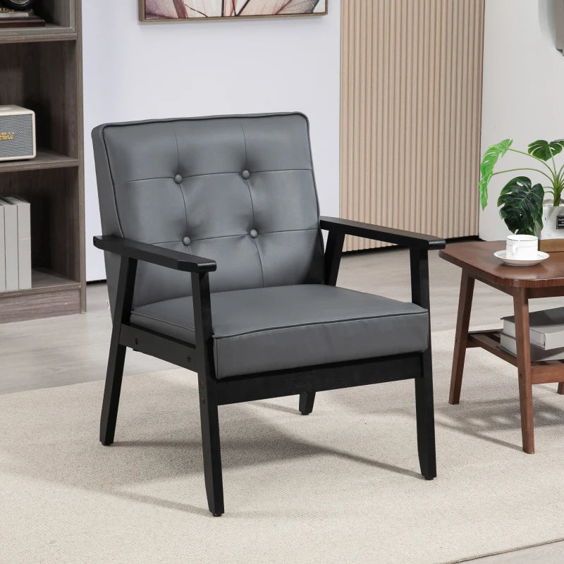 Retro-Style Accent Chair with Grey Faux Leather Seat for Stylish Home Decor