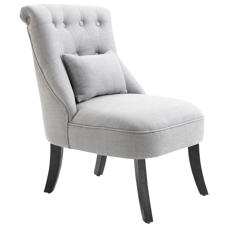 Stylish Grey Upholstered Tub Chair with Pillow and Solid Wood Legs for Living Room or Dining Area