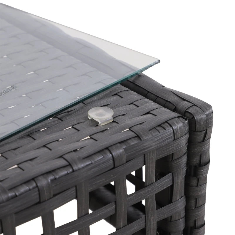 Black Rattan Side Table with Glass Top