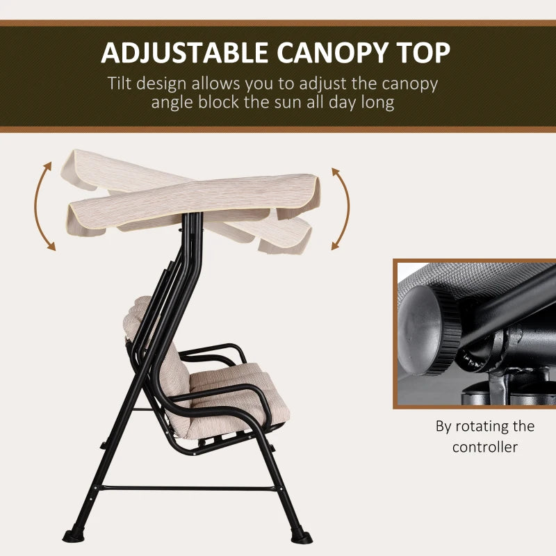 Beige 3-Seater Outdoor Garden Swing Chair with Canopy