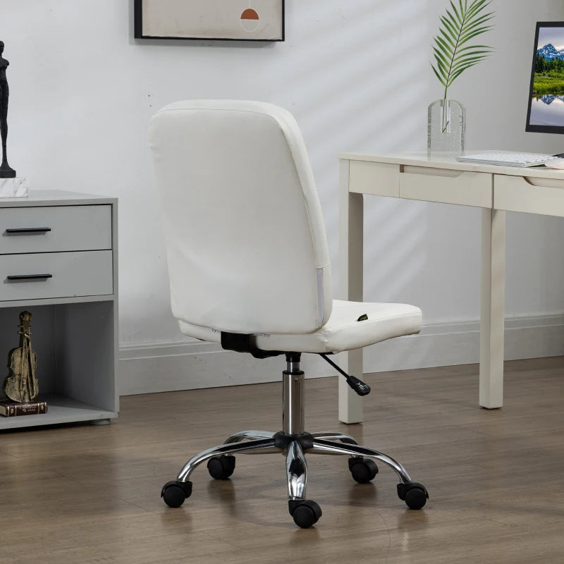 Vinsetto Armless Faux Leather Office Chair - Modern White Design for Home & Office, Ergonomic Comfort, Stylish Seating