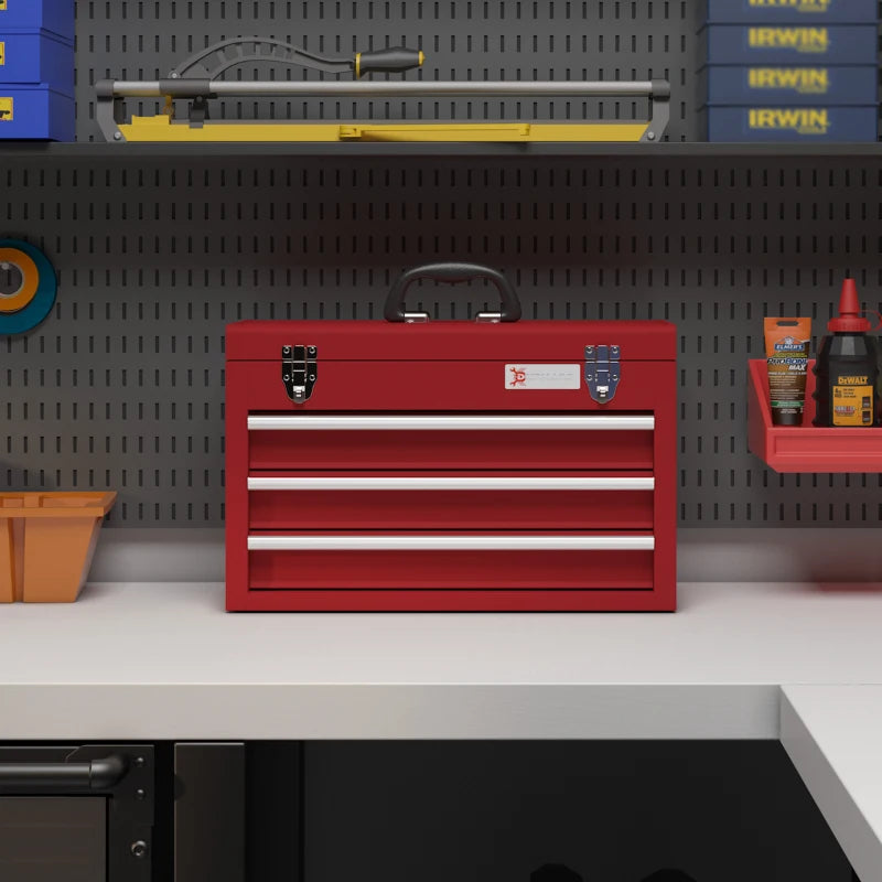 Lockable Metal Tool Box with 3 Drawers