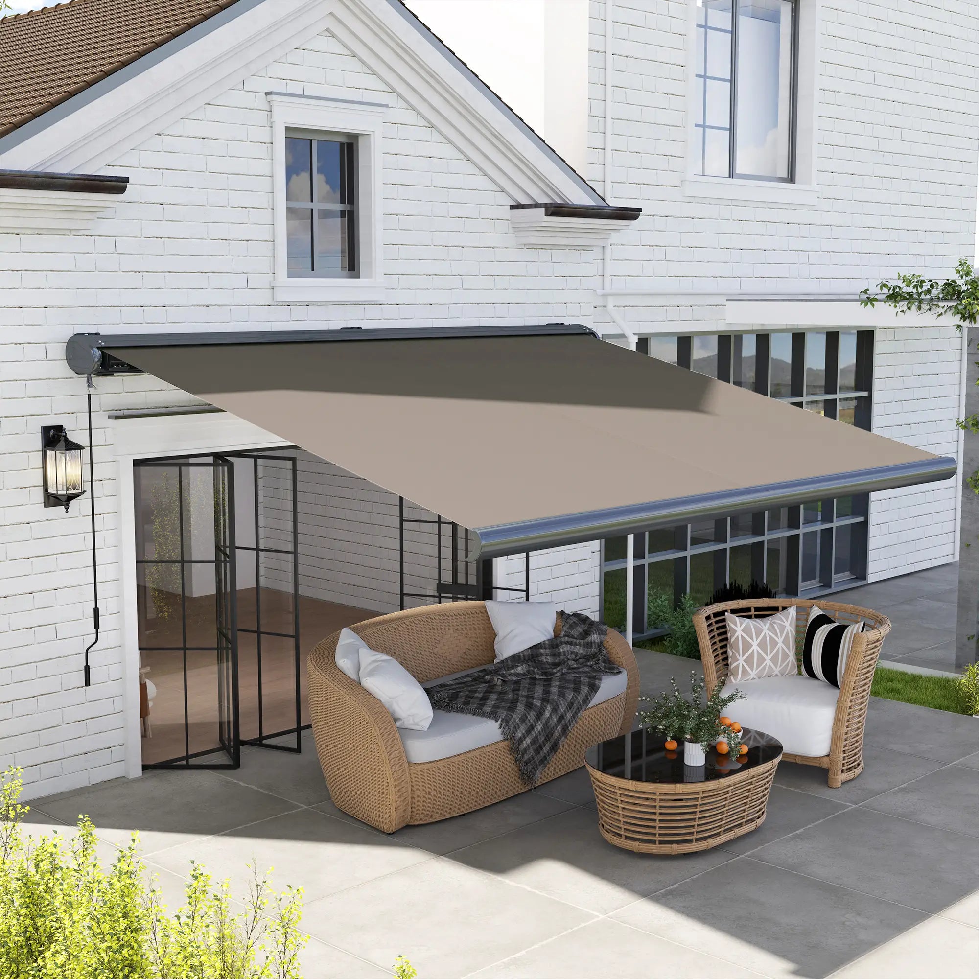 4m x 3m Full Cassette Electric Awning with Remote Controller - Aluminium Framed Retractable Garden Awning, UPF50+ Sun Shade Canopy