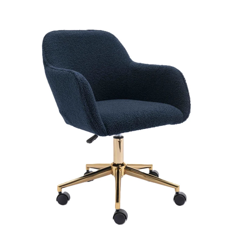 Adjustable Height Ergonomic Swivel Executive Office Chair with Gold Legs - Dark Blue, 58x58x86 cm, Stylish Comfort for Home & Office