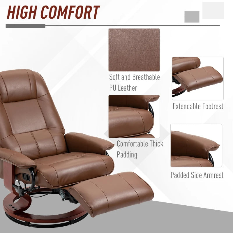 Brown Faux Leather Reclining Armchair with Footrest - 145° Adjustable Backrest for Ultimate Comfort