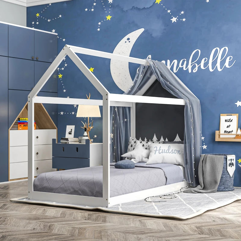 Scandinavian Style Wooden Single Bed Frame - Pine Wood Base for 90x190cm Mattress - Modern White Design