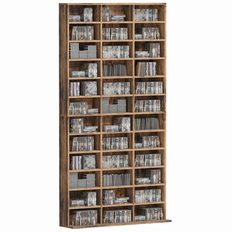 Rustic Brown CD Storage Unit with Adjustable Shelves - 102 x 195 cm - Stylish Media Organizer for Home