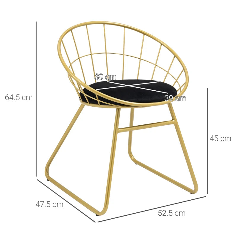 Modern Dining Chairs Set of 2 - Velvet Cushion, Round Back, Metal Wire Frame, Stylish Gold Accent for Kitchen & Living Room