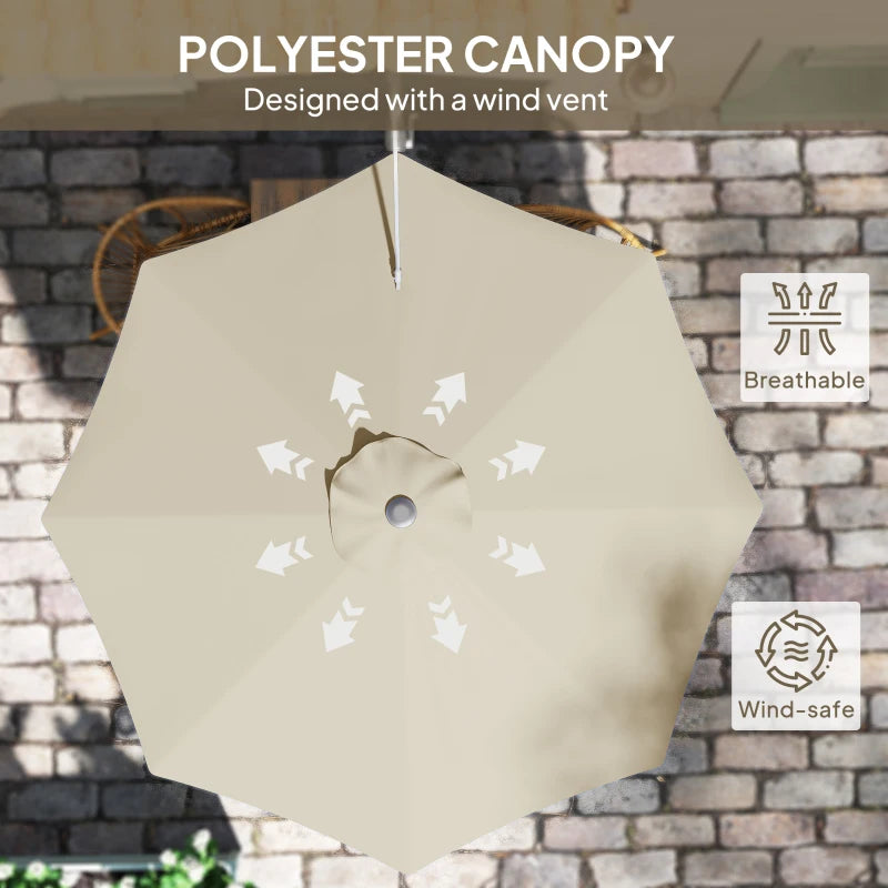 3m Wall-Mounted Parasol Shade with Handle - Outdoor Patio Umbrella in Khaki