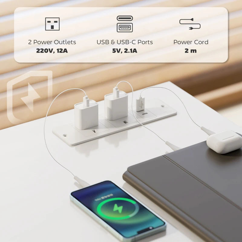 Modern White Computer Desk with Power Sockets - Stylish Home Office Furniture for Productivity and Convenience