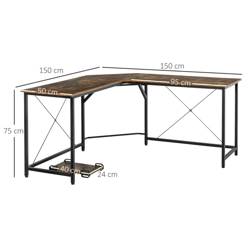 Rustic Brown L-Shaped Gaming Desk - 150x150 cm Corner Computer Desk for Home Office & Study