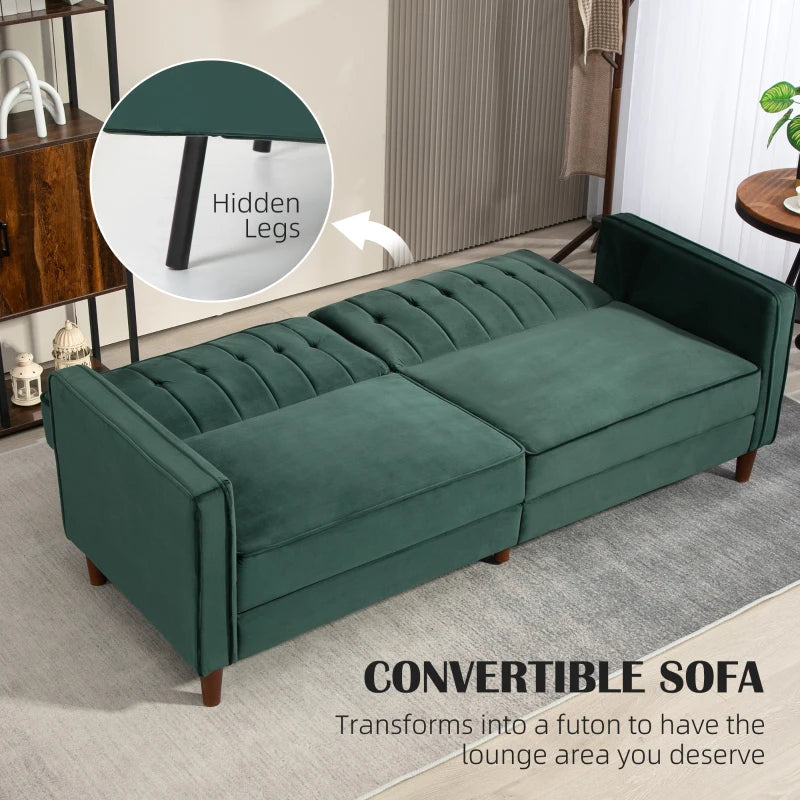Velvet-Feel Green Three-Seater Sofa Bed for Stylish Living Room Comfort