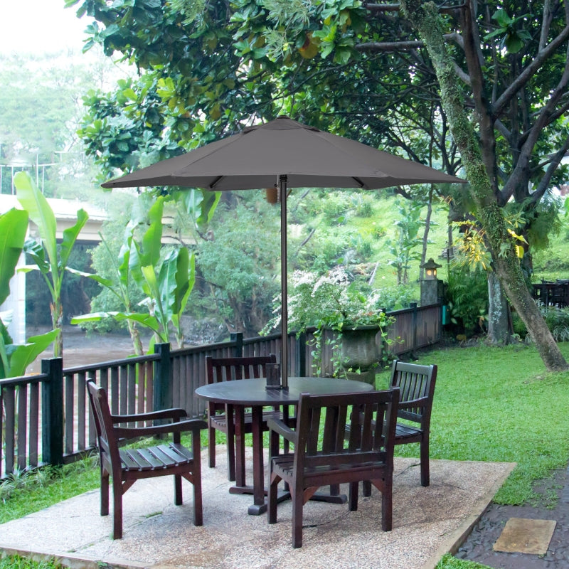 2m Dark Grey Garden Parasol Umbrella with 6 Sturdy Ribs