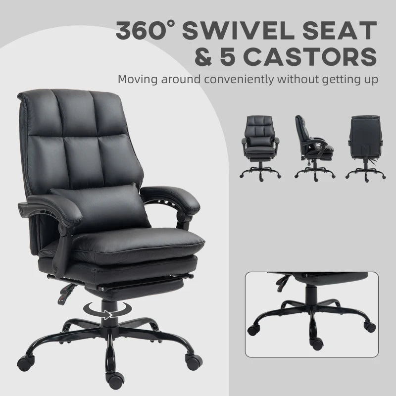 Ergonomic Faux Leather Reclining Office Chair with Footrest - Stylish Black Comfort for Home & Office Use