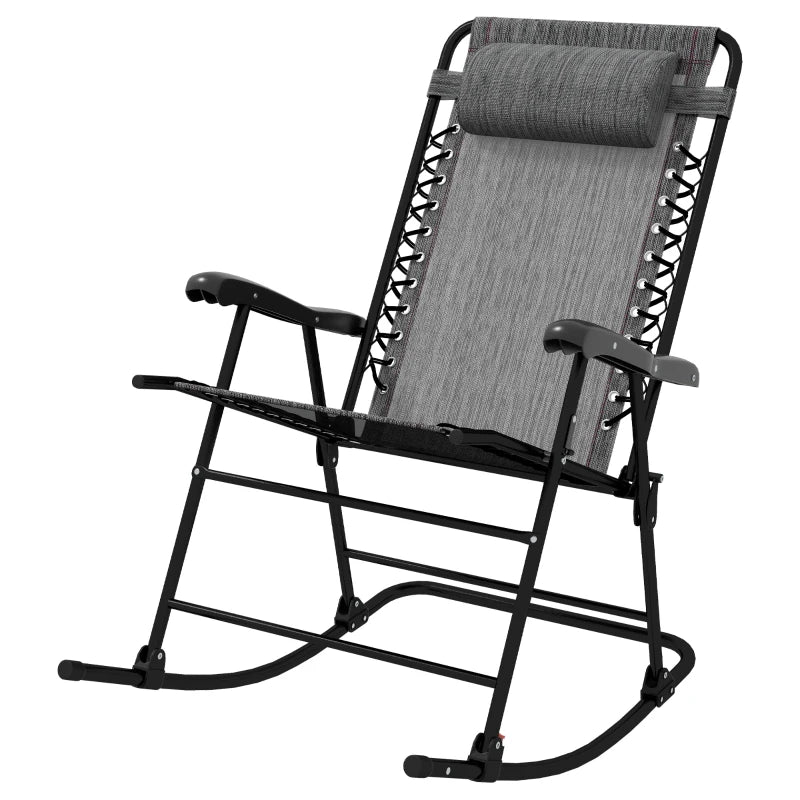 Grey Folding Rocking Zero Gravity Chair with Headrest - Portable Design