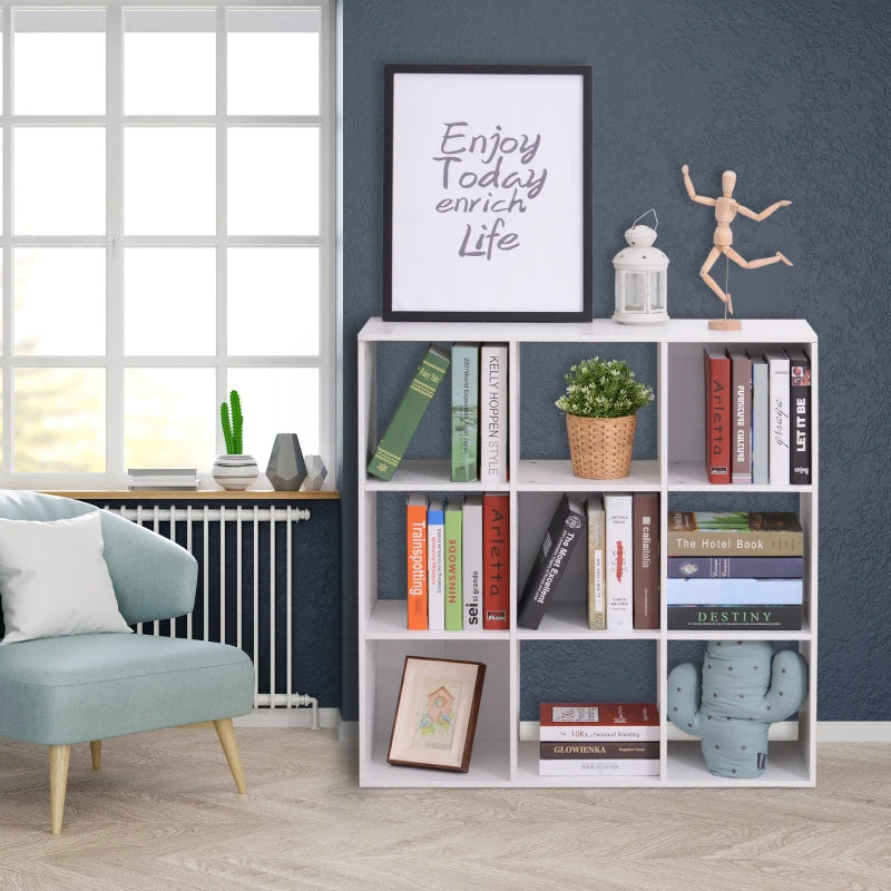 Stylish Nine-Cube Storage Shelf in White - Versatile Organizer for Home, Office, and Kids' Rooms - Perfect for Display and Storage