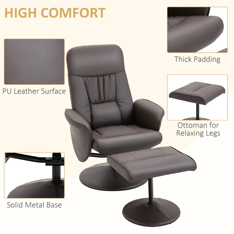 High Back Recliner Chair with Footstool - Comfortable Lounge Armchair in Brown