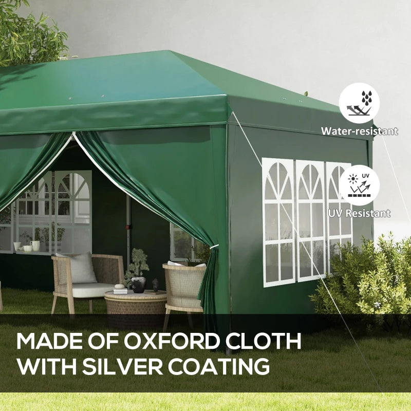 Dark Green 3x6m Pop-Up Gazebo with Curtain Walls and Windows
