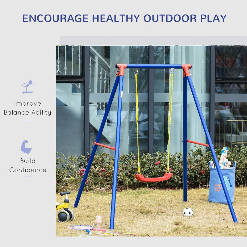 Blue Kids Swing Set with Adjustable Rope for 3-8 Years Old