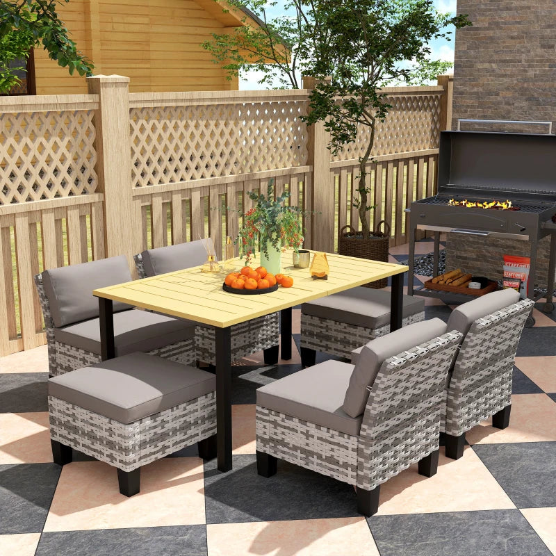 7-Piece Grey Rattan Garden Dining Set with Cushions, Umbrella Hole, Patio Table & Chairs