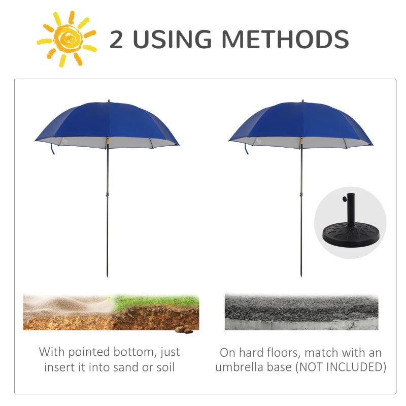 Blue Beach Fishing Umbrella with Sides and Tilt Sun Shade