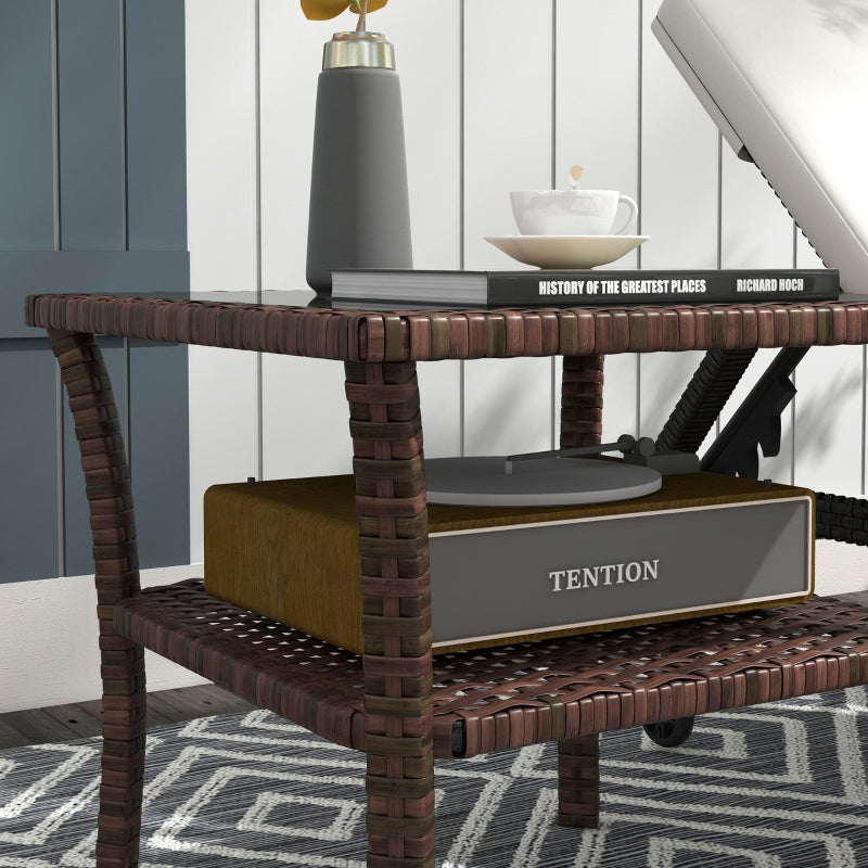 Brown Rattan Glass Top Patio Side Table - 50cm