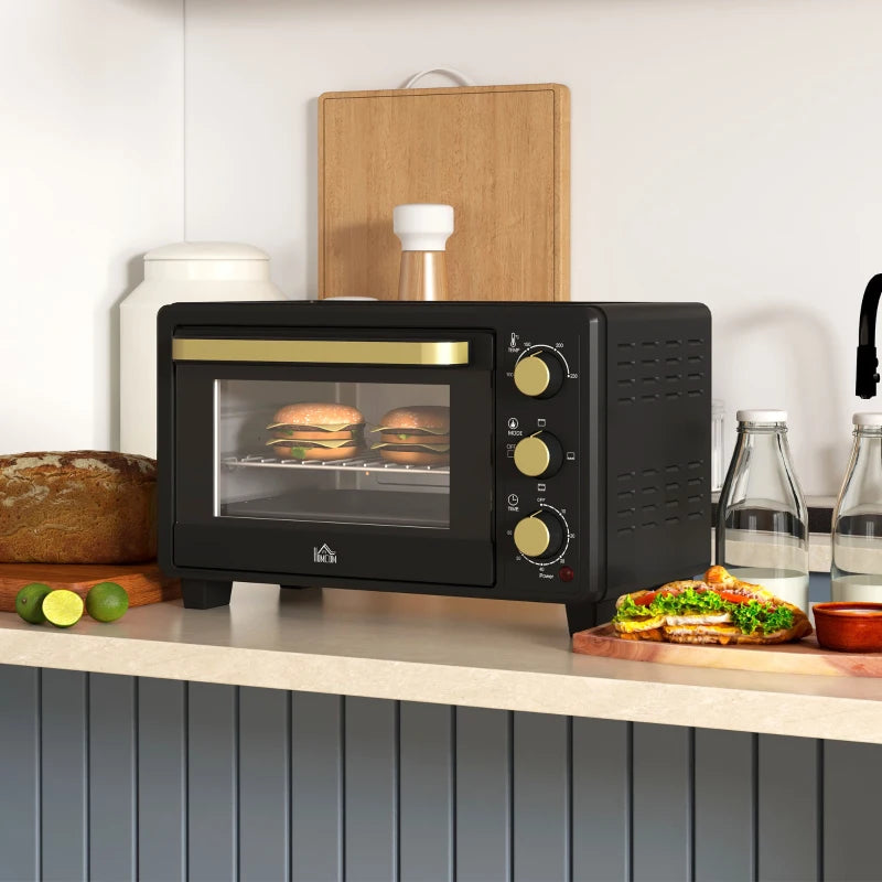 16L Mini Countertop Oven - 1400W Powerful Cooking, Compact Design, Black Finish - Perfect for Small Spaces & Quick Meals