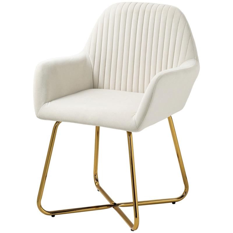 Modern Upholstered Accent Chair with Metal Base for Living Room in Cream White