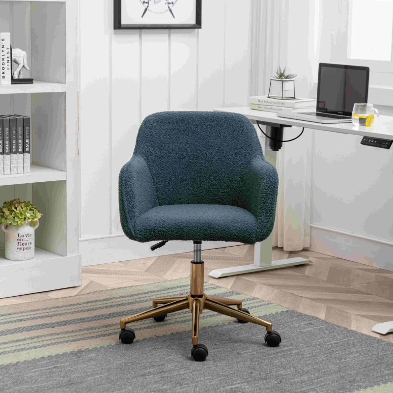 Adjustable Height Ergonomic Swivel Executive Office Chair with Gold Legs - Green, 58x58x86 cm for Comfort & Style