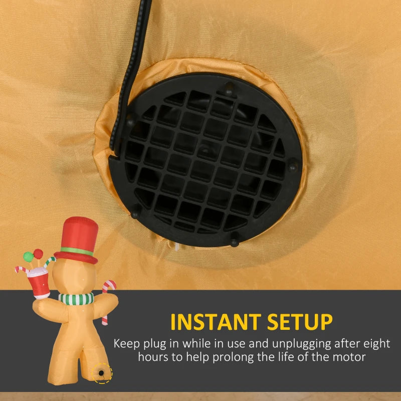 7.5ft Inflatable Gingerbread Man with Candy Cane & LED Lights - Outdoor Christmas Lawn Decoration for Parties & Holiday Displays