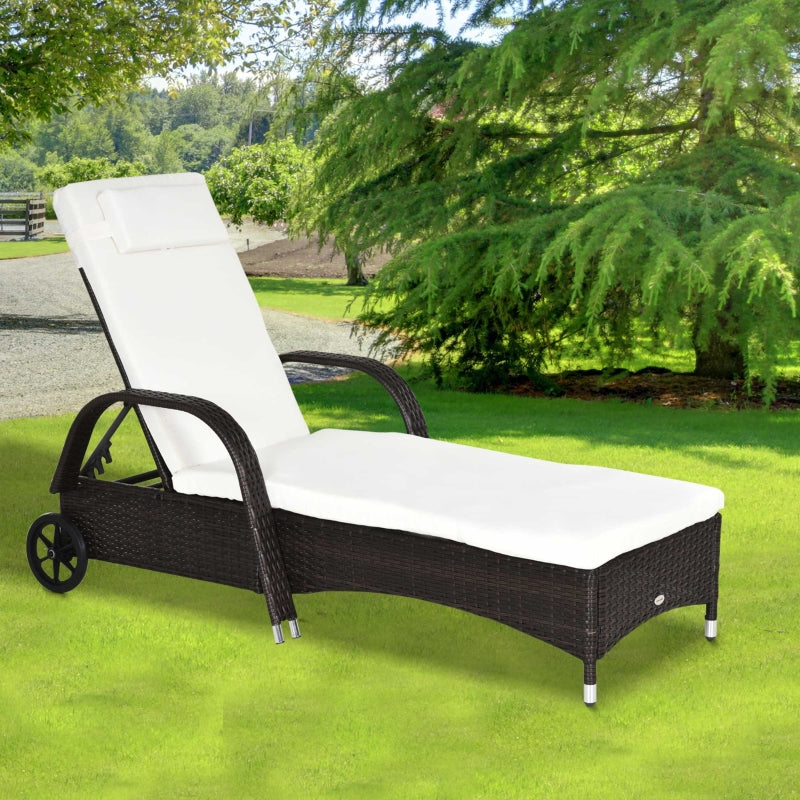 Brown Rattan Adjustable Sun Lounger - 200x73x56-103 cm