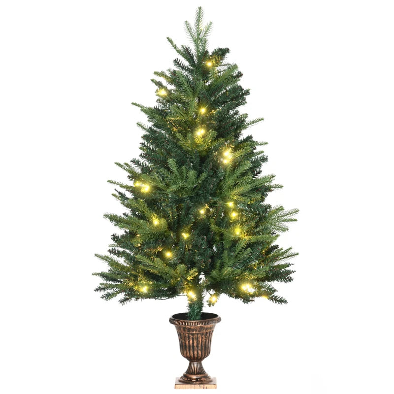 1.2m Pre-Lit Christmas Tree Entrance Décor - 4ft Xmas Tree with 750 Tips & 80 LED Lights in Vase Base