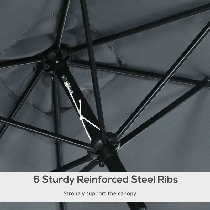 Dark Grey 3x2m Rectangular Patio Umbrella with Tilt Crank