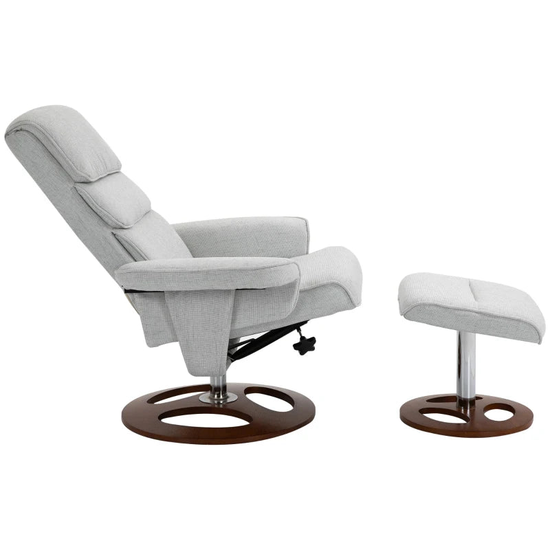 Modern Grey Recliner Chair and Ottoman Set with 360° Swivel, Soft Padding and Wooden Base