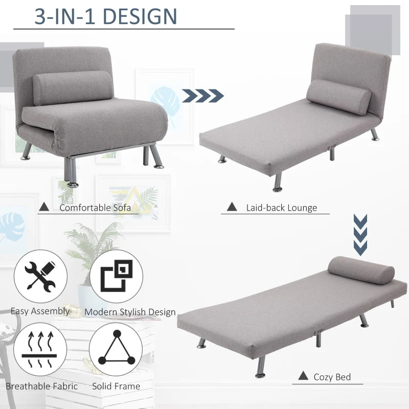 Adjustable Grey Futon Sofa Chair for Versatile Comfort and Style in Any Living Space
