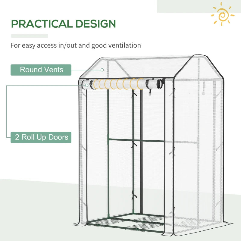Portable White Mini Greenhouse with 4 Shelves for Plants, 100x80x150cm