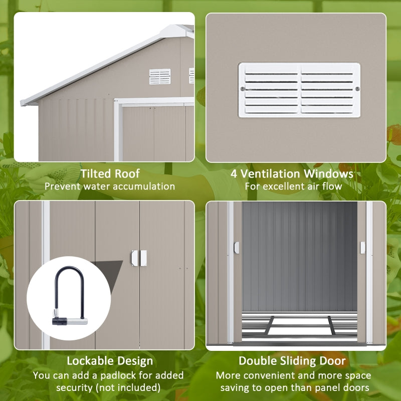 13ft x 11ft Light Grey Metal Shed With Foundation Kit Ventilation & Doors