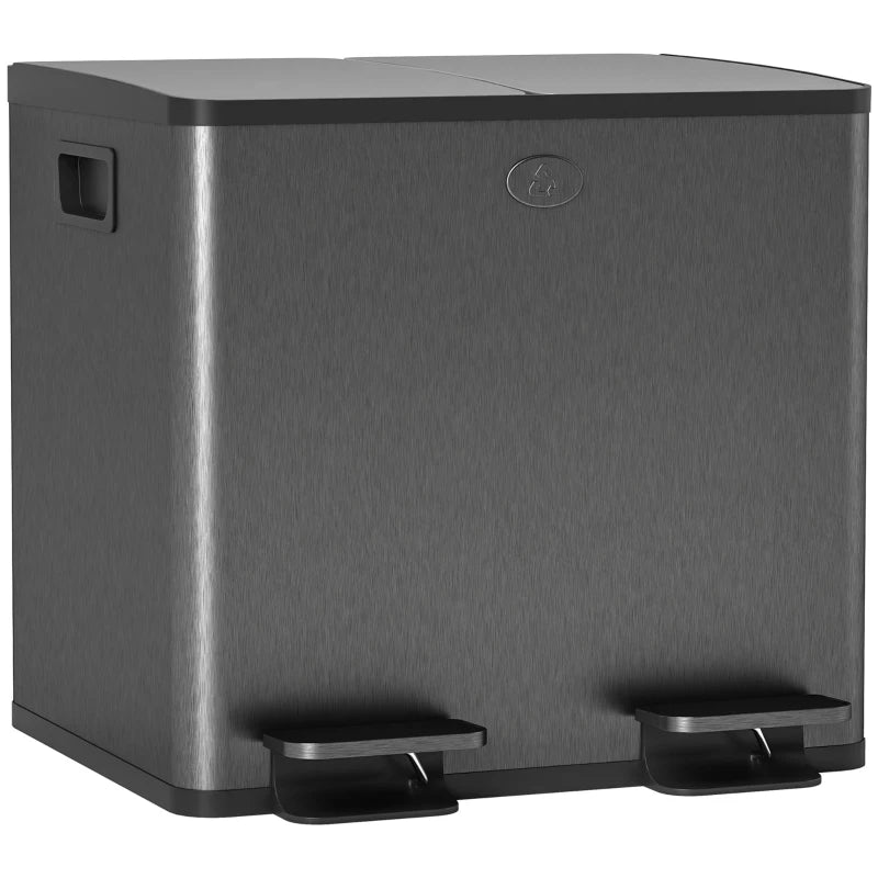 30L Dual Compartment Stainless Steel Trash Bin with Deodoriser Holders - Stylish Black Waste Solution for Home & Office