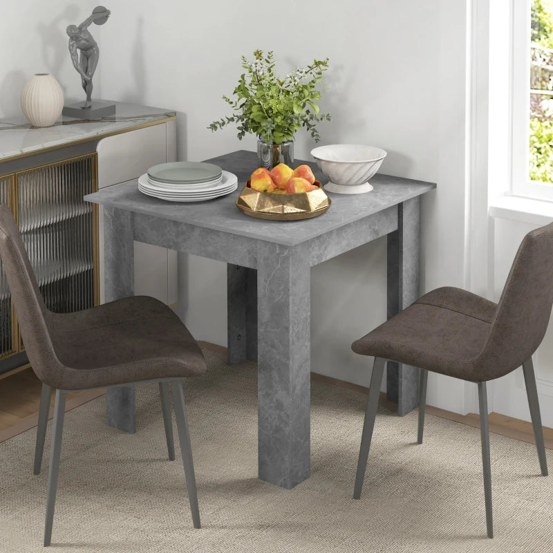 Modern Square Dining Table - Small Faux Cement Effect, Space Saving Design, Non-Slip Foot Pads, Cement Grey Finish