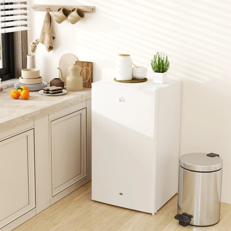91L Freestanding Under-Counter Fridge with Lock - Compact White Refrigerator for Home, Office, or Bar Use