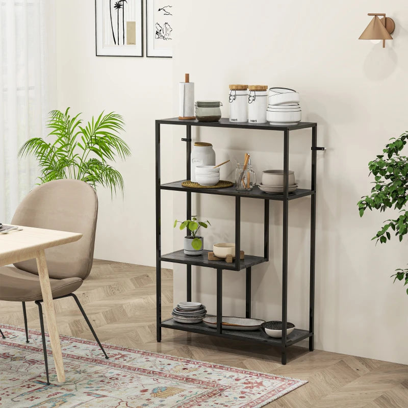 Stylish 4-Tier Charcoal Grey Bookshelf with Open Shelves - Modern Storage Solution for Home or Office