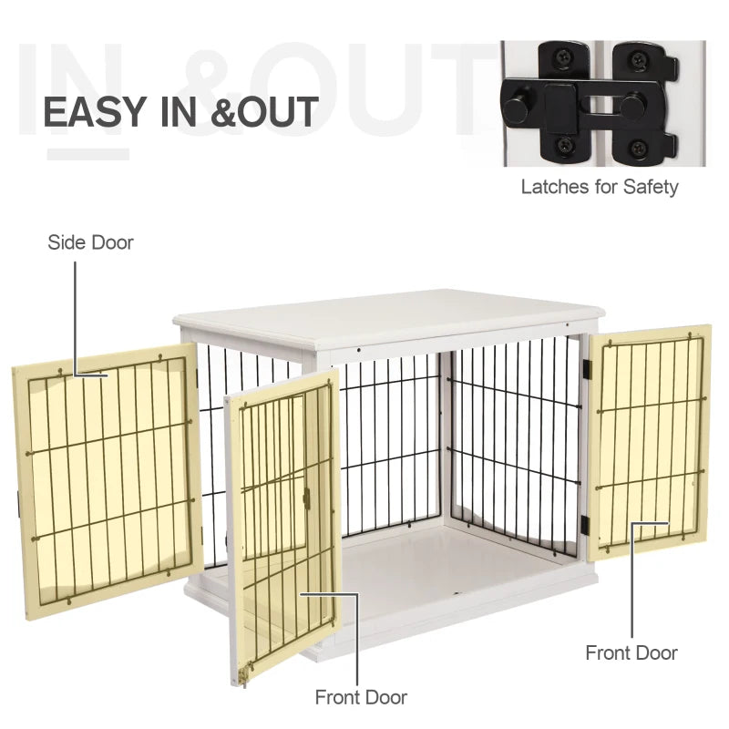 Stylish Dog Crate Furniture - Puppy End Table Kennel with 2 Doors for Medium & Small Dogs, White, 81x58.5x66 cm
