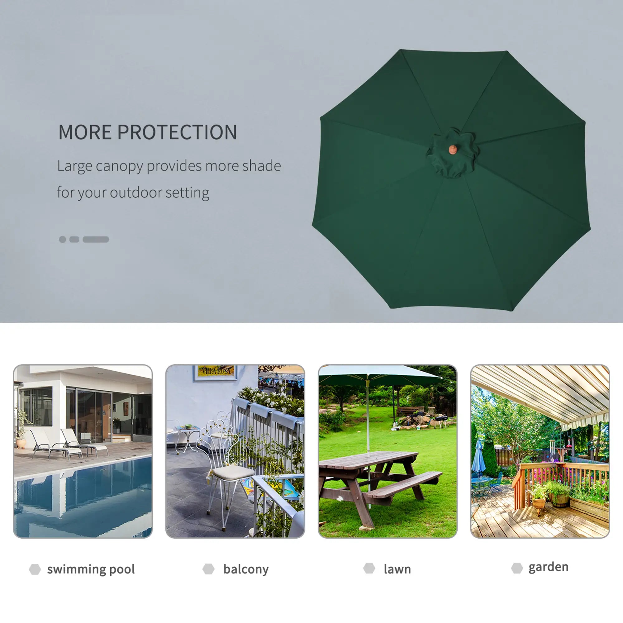 Green 2.5m Round Garden Parasol Umbrella with Wooden Pole