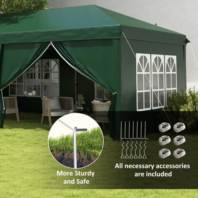 Dark Green 3x6m Pop-Up Gazebo with Curtain Walls and Windows