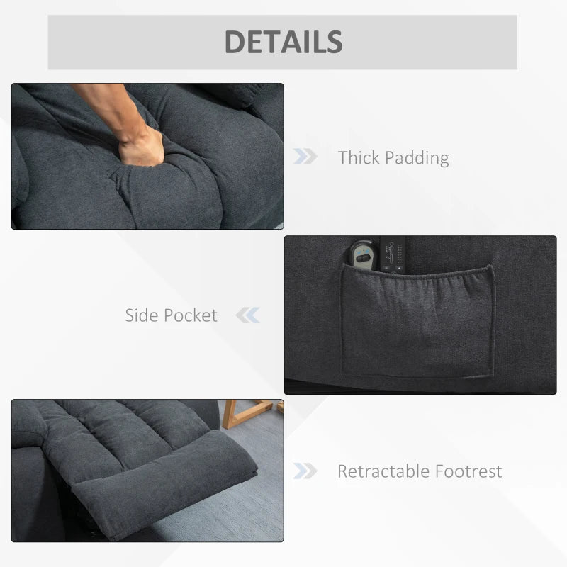 Oversized Riser Recliner Chair for Elderly with 8 Vibration Massage, Fabric Upholstered Lift Chair in Dark Grey